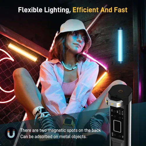 Vista 2 de GVM BX8C RGB LED Video Light Stick, 2000K-10000K CRI97+ Luz magnética de mano con 6 efectos de píxeles, control de malla Bluetooth aplicación