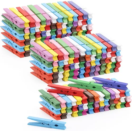 Vista 12 de 100 piezas de pinzas de madera para ropa de colores, pinzas para manualidades, pinzas para aulas de enseñanza de color, 7,37 cm, 20
