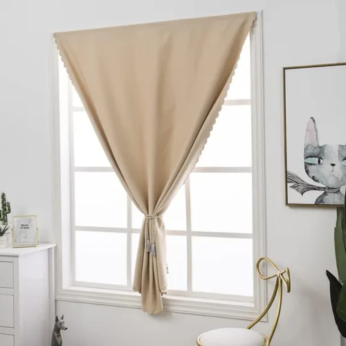 Vista 6 de GYROHOME Cortinas opacas autoadhesivas con diseño superior para ventana de cocina, paneles de cortina con aislamiento térmico y alzapaños sin Beige