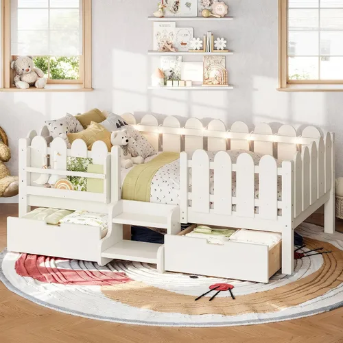 Vista 16 de Bellemave Cama Montessori completa con escaleras y cajones de Escaleras marrones