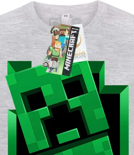 Vista 7 de Minecraft Boys T Shirt Green Creeper Kids Grey Short Sleeve Mojang Top