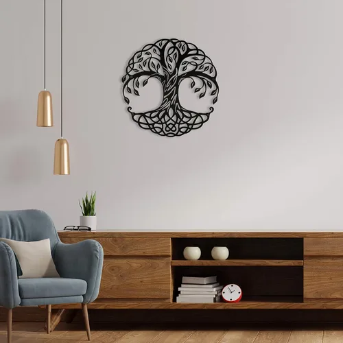 Vista 3 de Seem Arte de pared de metal, árbol de la vida, decoración de pared de metal de 24 x 24 pulgadas, decoración de pared de árbol de metal y decoración
