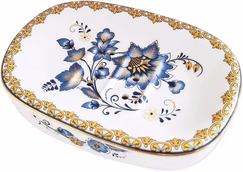 Vista 6 de Jabonera con autodrenaje, bandeja para jabón en barra de doble capa, jabonera de cerámica blanca con patrones elegantes (Estilo C) Jabonera