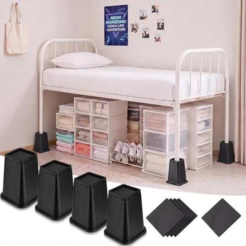 Vista 10 de Novabright Paquete de 4 elevadores de cama para dormitorio universitario de 6 pulgadas, extensores de cama de plástico extra resistentes, apilables