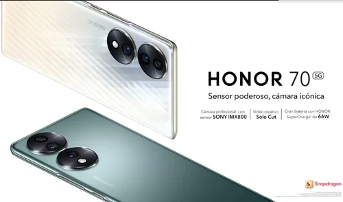 Vista 3 de Honor 70 5G+LTE Dual-SIM 256GB ROM + 8GB RAM FNE-NX9 Teléfono inteligente 5G desbloqueado de fábrica (cristal plateado)