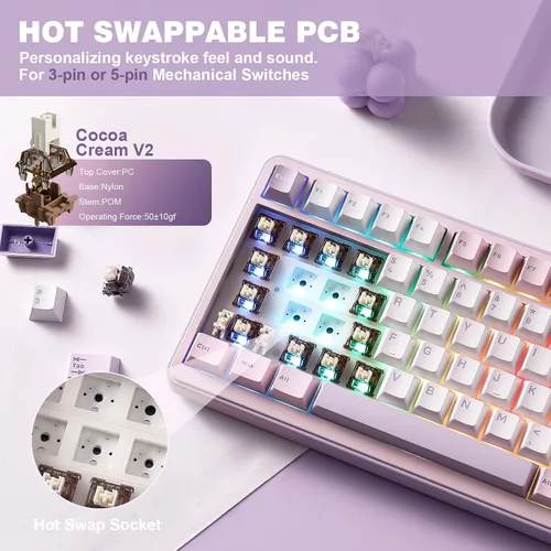 Vista 5 de YUNZII Teclado mecánico inalámbrico B75 PRO, diseño del 75 % con perilla, estructura personalizada de junta de intercambio en caliente