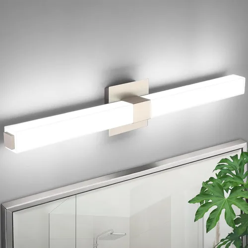 Vista 12 de Lámparas de baño de níquel cepillado: 24 pulgadas, regulable, moderna, minimalista, LED, a prueba de humedad, 5CCT
