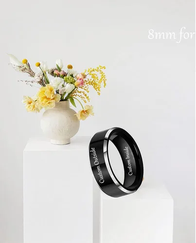 Vista 14 de Anillos a juego personalizados para parejas, anillos de promesa de acero inoxidable para parejas, juego con 2 anillos grabados dentro y fuera