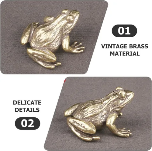 Vista 8 de HOMSFOU Figuras de animales de latón, figuras de Feng Shui, rana de Vinatge, figuras de Feng Shui, decoración de mesa de rana, decoración de rana