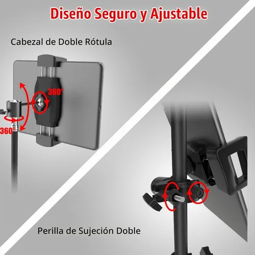 Vista 3 de Kereal Soporte para tableta para soporte de micrófono con cabezal de bola de 360° y adaptador de 3/8 a 1/4, soporte de micrófono, soporte de música