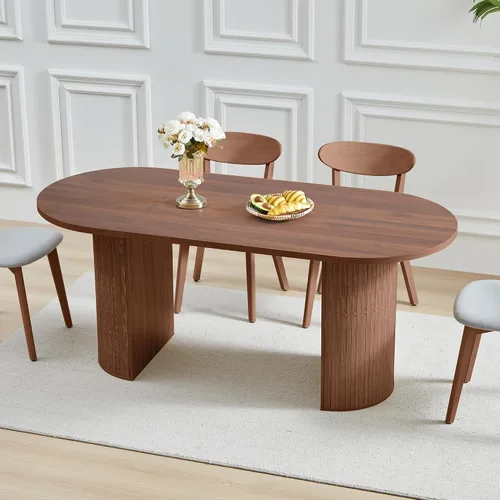 Vista 10 de weselon Mesa de comedor extensible de 42 a 105 pulgadas para 4 a 12, mesa de comedor ovalada expandible con base de pedestal estriada y pata