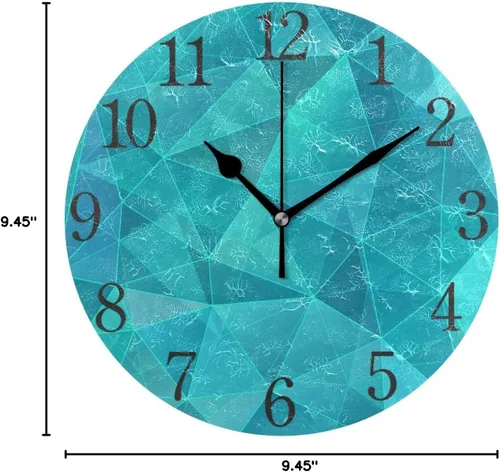 Vista 8 de Silent - Reloj de pared redondo sin tictac, geométrico, triángulo, verde azulado, azul, decoración del hogar, funciona con pilas para sala de estar