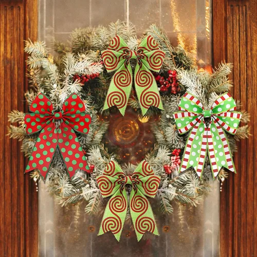 Vista 6 de 3 rollos de cinta de Navidad con alambre de 30 yardas, cinta de envoltura de Navidad roja y verde lima, 2.56 pulgadas de ancho, cintas de tela