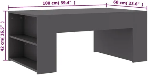 Vista 2 de Mesa de centro de madera de ingeniería gris, mesa rectangular de sala de estar con acabado mate, 39.4 x 23.6 pulgadas, mesa moderna de centro