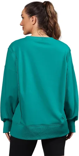 Vista 4 de Nirovien Sudadera de gran tamaño con cuello redondo para mujer, con abertura lateral, manga larga, ajuste holgado
