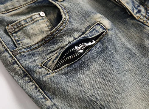 Vista 5 de RXXKKK Jeans clásicos de motociclista con cremallera y ajuste regular para hombre