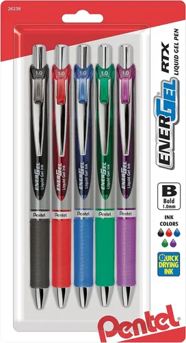 Vista 15 de Pentel EnerGel RTX - Bolígrafo de gel líquido retráctil, línea mediana, punta de metal, tinta de colores surtidos, paquete de 4 unidades (BL77BP4M)