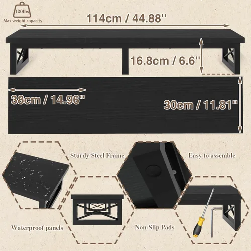 Vista 3 de IBUYKE Elevador de TV grande de 45" para TV de 32-60 pulgadas, Soporte de TV corto de sobremesa con almacenamiento y patas de acero, Escritorio