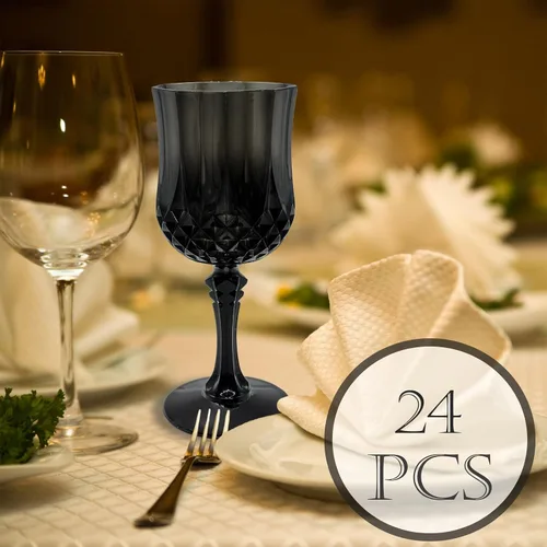 Vista 6 de 24 piezas de copas de vino de plástico negro, copas de vino de plástico reutilizables, copa negra tipo cáliz, vasos duraderos y resistentes que se