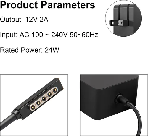 Vista 2 de 24W 12V 2A Adaptador de CA para Microsoft Surface RT Surface Pro 1 y Surface 2 1512 1513 1516 1572 Cargador