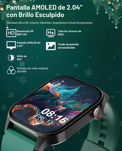 Vista 3 de SOUYIE Reloj inteligente con tema navideño 2025 para hombres y mujeres, Android iPhone, con llamada Bluetooth (respuesta/hacer llamada), rastreador