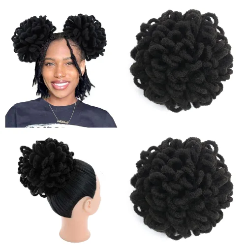 Vista 25 de Moños de Cola de Caballo con Cordón Negro Marrón Loc para Mujeres Negras Moño Rizado de Pétalo Loc Cola de Caballo de Rastas Trenzas Faux Locs Moño