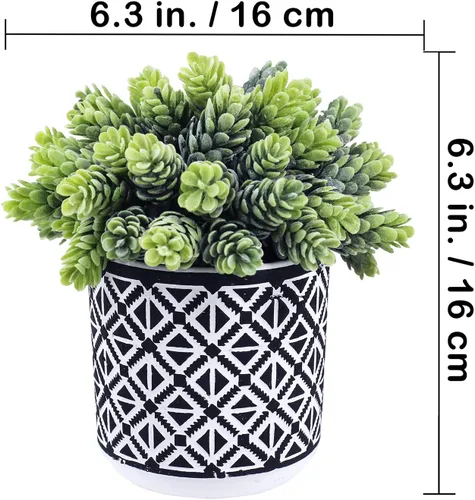 Vista 3 de Winlyn 3 piezas pequeñas de plantas suculentas en maceta, cadena de perlas artificiales, lúpulo de aloe en macetas geométricas de hormigón negro