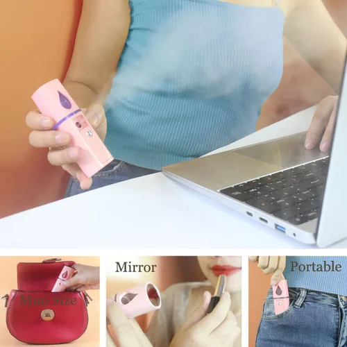 Vista 4 de Nano Facial Mister - Rociador de niebla portátil con espejo, mini spray de niebla fría para cuidado de la piel y cuerpo facial hidratado
