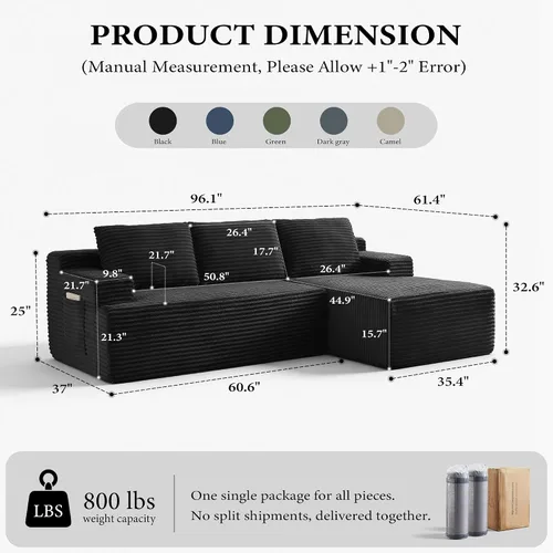 Vista 2 de Sofás seccionales de 105" para sala de estar, sofá cloud con forma de L tapizado, sofás modulares sin estructura rígida, sofá seccional moderno