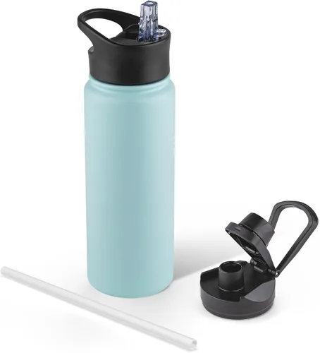 Vista 46 de Botella de agua aislada de 64 onzas con tapas de pajita y boquilla, jarra de agua de acero inoxidable de medio galón con mango de paracord, vacío