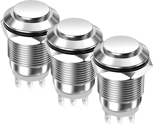 Vista 16 de Gebildet 4 piezas Interruptor de botón de cierre de 12 mm con cabeza elevada, cable de aleación de aluminio 1NO 12V 24V 36V 110V 250V Impermeable