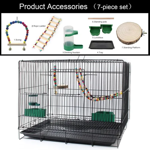 Vista 5 de Jaula para pájaros de 20 pulgadas, plegable, mediana y pequeña, jaulas para loros, canarios, cacatúas, agapornis, pinzones, conures, jaula de metal