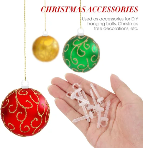 Vista 2 de Angoily Tapas de adorno de Navidad, 100 piezas de repuesto para adornos de Navidad, accesorios de bolas para colgar creativamente con soporte