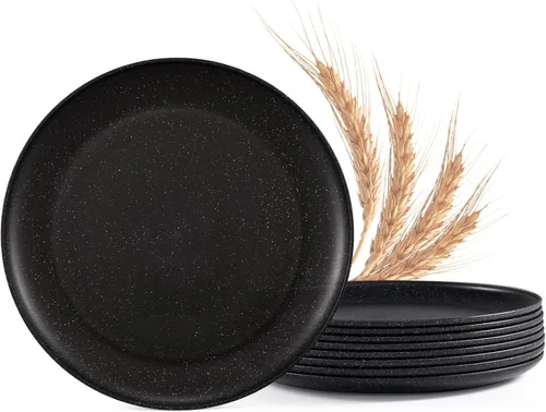 Vista 9 de MISS BIG Platos de paja de trigo de 25 cm, juego de 4 platos de plástico reutilizables, platos de cena para niños y adultos, aptos para lavavajillas