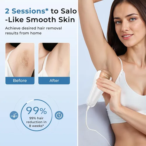 Vista 3 de Depilación láser IPL para mujeres, contacto de enfriamiento de hielo de 41 °F para depilación sin dolor, energía 21J 99% reducción de vello en 2