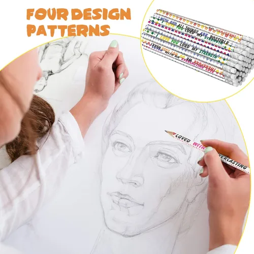 Vista 3 de Sinmoe 100 lápices de versículos bíblicos coloridos religiosos cristianos, inspiradores, regalos bíblicos inspiradores para niños, escuela, oficina