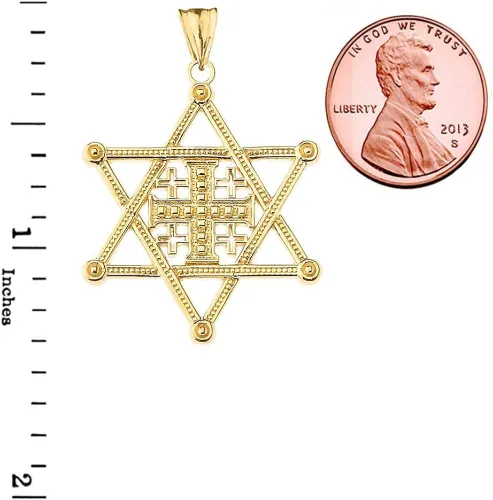 Vista 3 de Religious Jewelry by FDJ Elegante collar con colgante de cruz de David de oro amarillo de 14 quilates