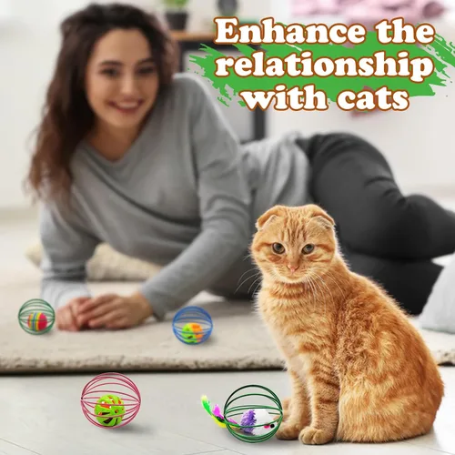 Vista 6 de Andiker Pelota de juguete para gatos, 6 piezas de juguete interactivo para gatos, ratón enjaulado y pelota para que los gatos persigan y agarren