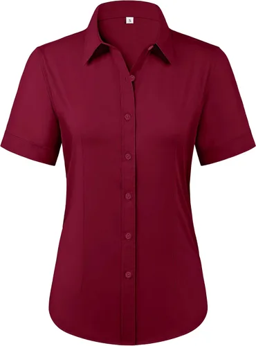 Vista 19 de Siliteelon - Camisas de vestir con protección contra manchas, sin arrugas, de manga corta, color liso, con botones, para mujer