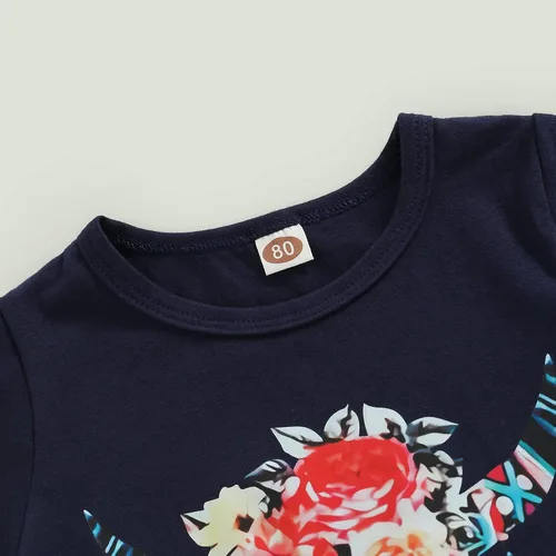 Vista 3 de fhutpw Conjunto de camiseta de manga corta con estampado de vaca y pantalones acampanados de dibujos animados para niñas