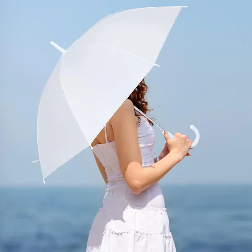 Vista 7 de Fabbay 6 Pcs Wedding Umbrellas Wedding Style Stick Umbrellas with J Hook Handle Large Canopy Umbrella Auto Open Windproof Stick Umbrellas for Adults