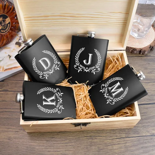 Vista 6 de ELEGANTPARK Petacas para Licor para Hombres con Iniciales Monogramadas Regalos para Hombres Cumpleaños Regalos Personalizados para Él Padrinos Papá