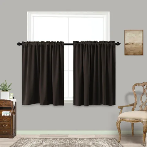 Vista 27 de Cortinas de café KOUFALL de 18 x 24 pulgadas para tratamientos de ventanas pequeñas, niveles de cortinas bohemias opacas para ventanas de RV y Beige