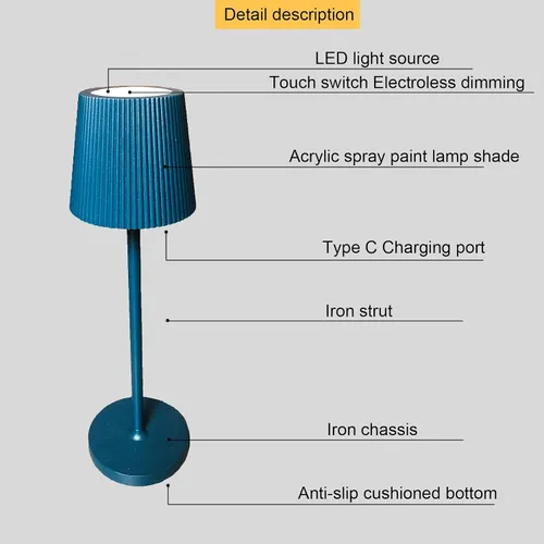 Vista 5 de Lámparas de mesa inalámbricas de 14.96 pulgadas, lámpara de escritorio LED portátil, lámpara a batería de 5200 mAh, lámpara recargable de puerto