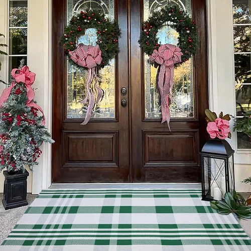 Vista 26 de Bottalive Alfombra de Navidad a Cuadros para Exteriores, 2' x 4'3'' Roja y Negra a Cuadros, Alfombra de Área para Interiores/Exteriores, Alfombra