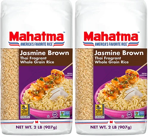 Vista 8 de Mahatma Bolsa de arroz de jazmín marrón de 2 libras, arroz jazmín tailandés marrón, arroz en microondas en 20 minutos o cocina en la estufa en 30