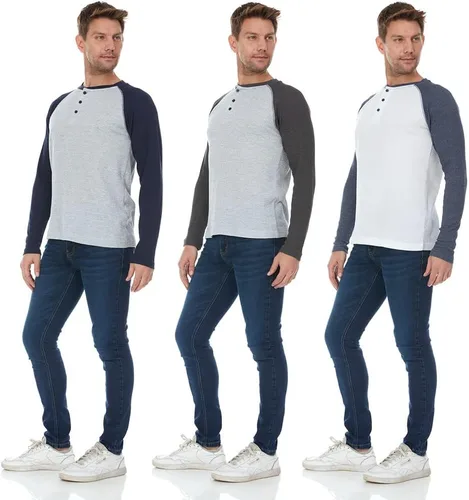 Vista 34 de DARESAY Paquete de 3: camiseta térmica de manga larga para hombre, camisetas de manga larga Henley & Crew para hombre, camisetas de manga larga