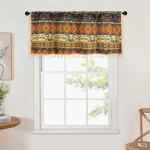 Vista 27 de VOGOL Cortinas con textura de lino con estampado floral bohemio, 59 x 63, 1 panel