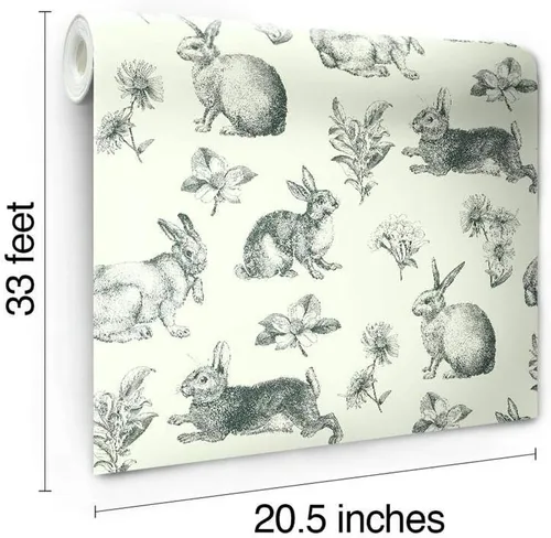 Vista 7 de RoomMates York Wallcoverings Bunny Toile - Papel tapiz extraíble, color blanco y negro