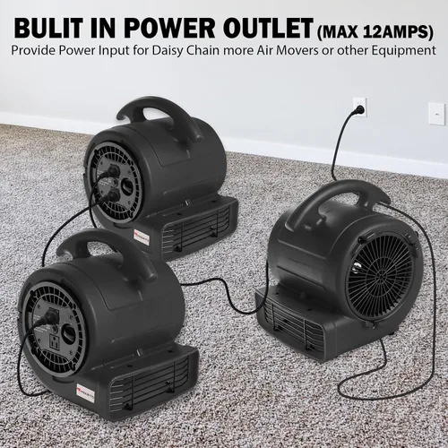 Vista 8 de MOUNTO Ventilador Air Mover de 1/5 hp de 800 cfm, ventilador de secado de pisos, motor de aire compacto de 3 velocidades con doble salida, cable